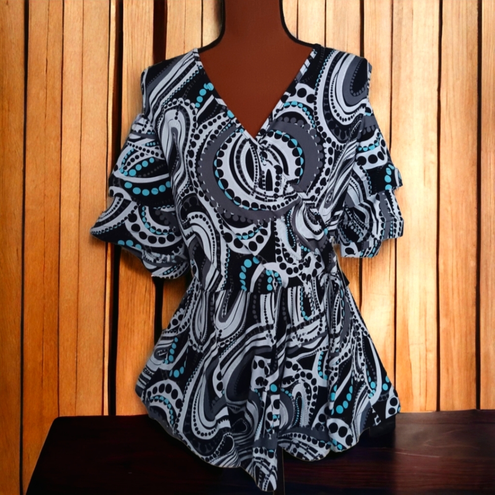 Quum Cold Shoulder Peplum Blouse, Size 1X